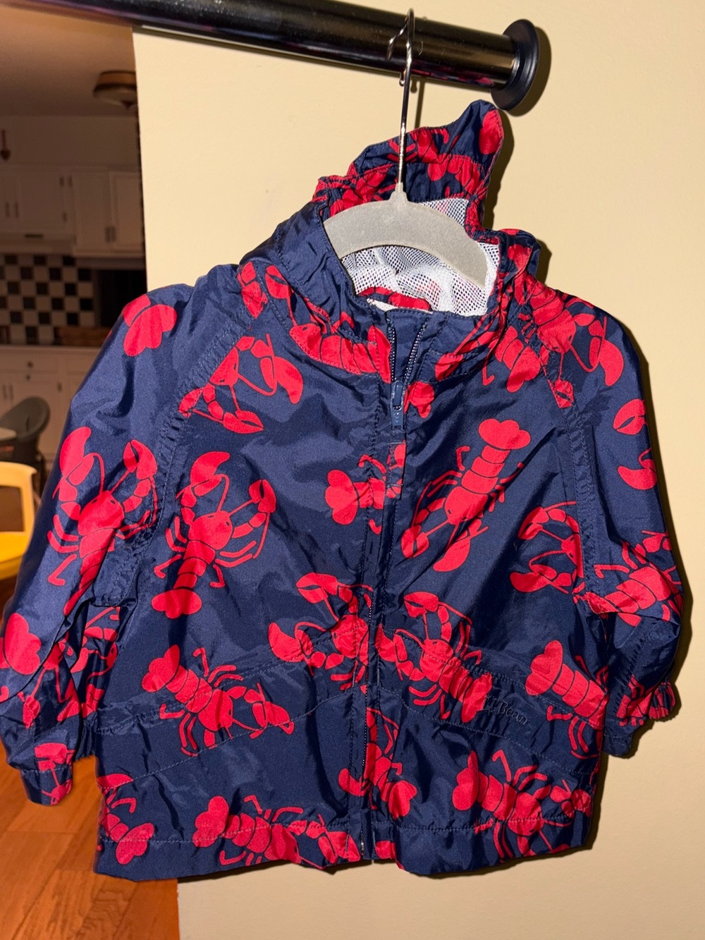 Ll bean Navy Blue Windbreaker Jacket with Red Lobster Print 12-18 months